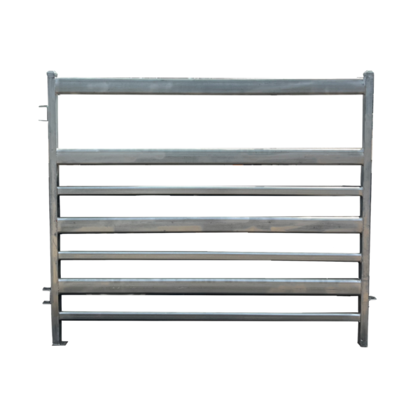 Galvanised steel panel with 7 rails, alternating in thinner and ticker rails to keep in goats, sheep and cattle